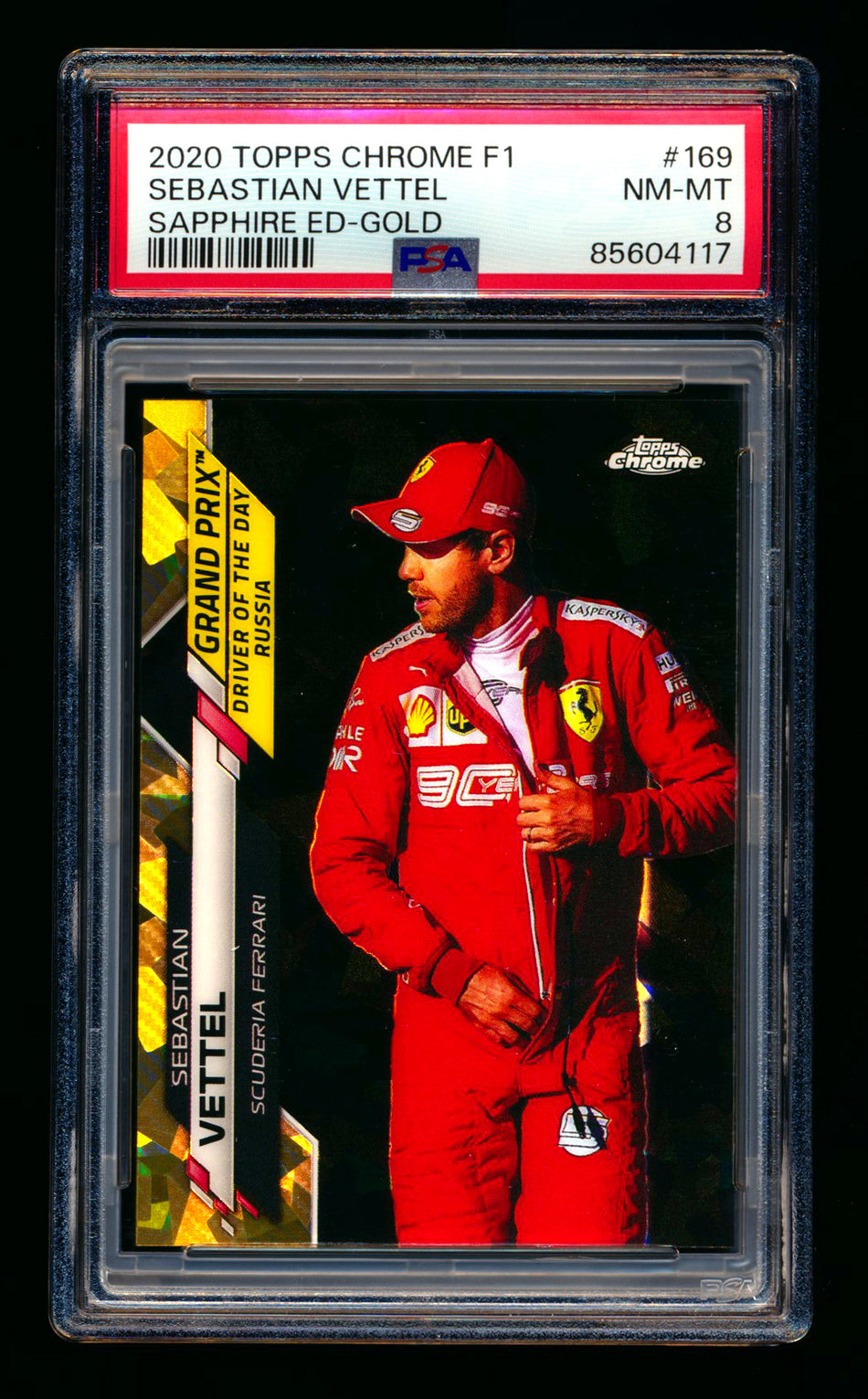 2020 Topps Chrome Sapphire F1 #169 Sebastian Vettel RC Gold Refractor #42/50 PSA 8