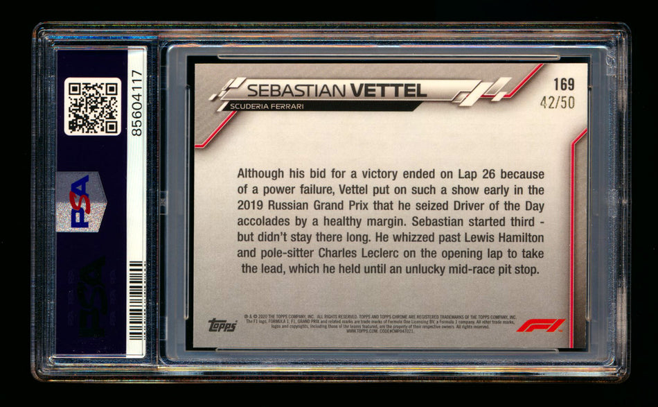 2020 Topps Chrome Sapphire F1 #169 Sebastian Vettel RC Gold Refractor #42/50 PSA 8