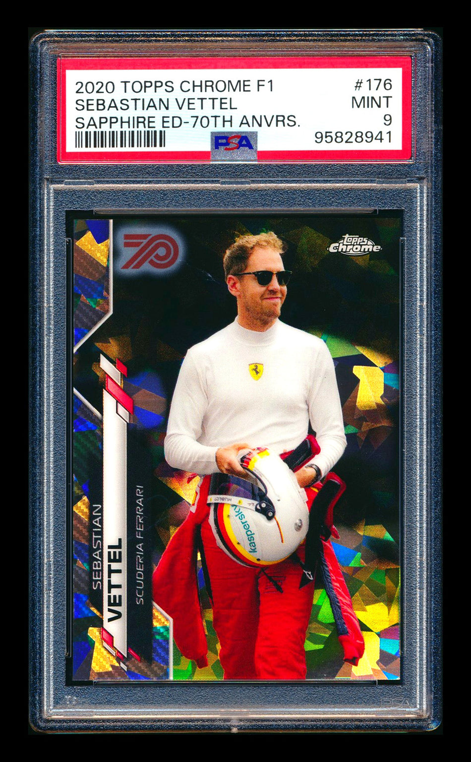 2020 Topps Chrome Sapphire F1 #176 Sebastian Vettel RC 70th Silver Refractor #45/70 PSA 9