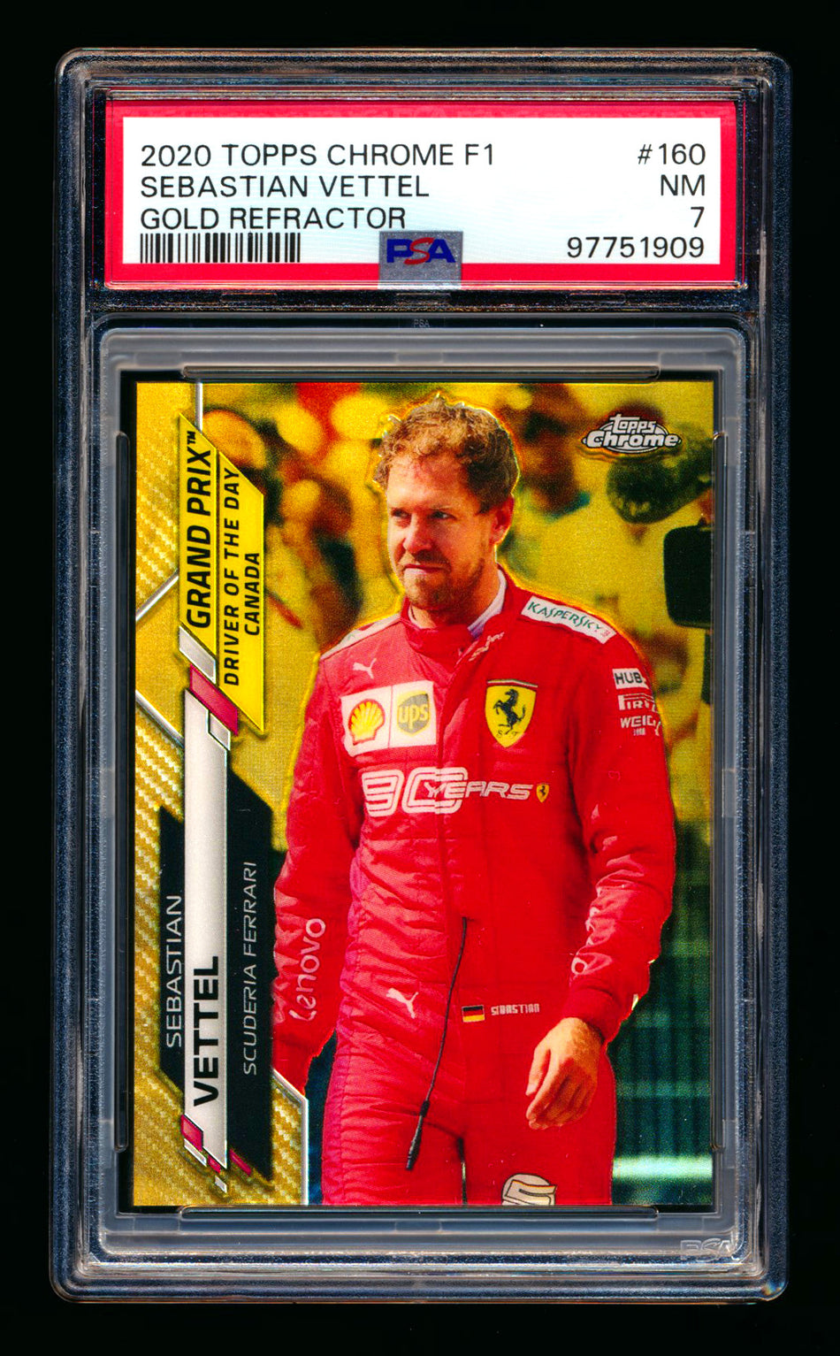 2020 Topps Chrome F1 #160 Sebastian Vettel RC Gold Refractor #37/50 PSA 7