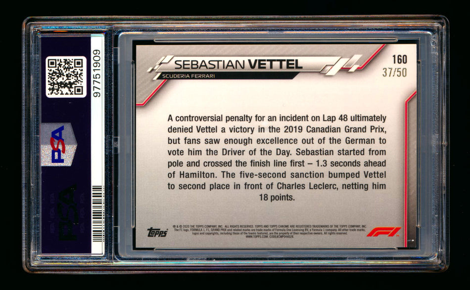 2020 Topps Chrome F1 #160 Sebastian Vettel RC Gold Refractor #37/50 PSA 7