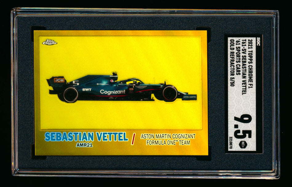 2021 Topps Chrome F1 1961 Sports Cars #T61-SV Sebastian Vettel Gold Refractor #05/50 SGC 9.5 (Car Number #5!)