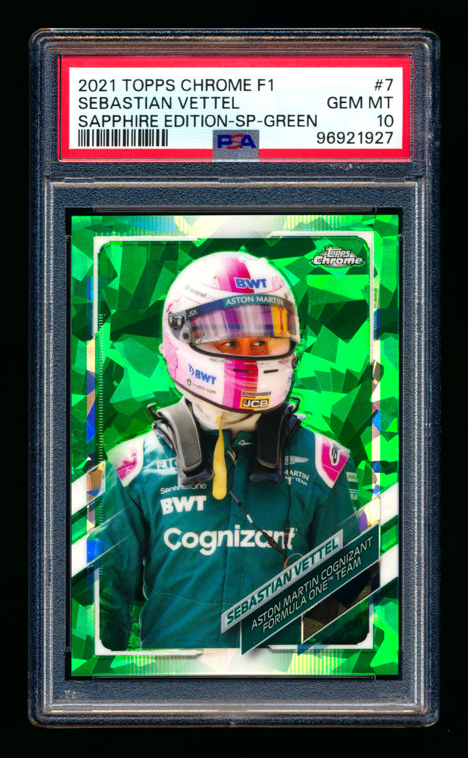 2021 Topps Chrome Sapphire F1 #7 Sebastian Vettel Green Refractor Image Variation SP #22/75 PSA 10 ** (SOLD - $119.00 - 2/14/2025) **