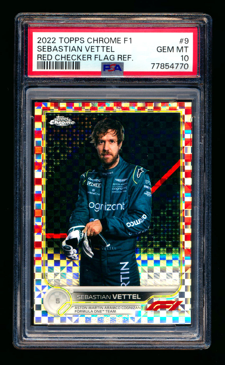 2022 Topps Chrome F1 #9 Sebastian Vettel Red Checker Flag Refractor Portrait #2/5 PSA 10 ** (SOLD - $400.00 - 2/6/2025) **