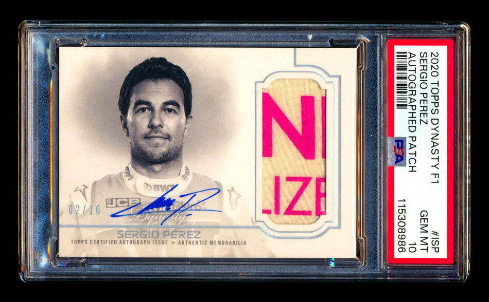 2020 Topps Dynasty F1 #DAP-ISP Sergio Perez ROOKIE Patch Autograph #02/10 PSA 10 Gem Mint - POP 1!