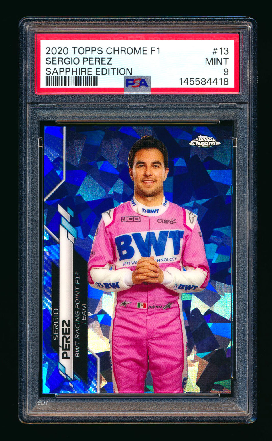 2020 Topps Chrome Sapphire F1 #13 Sergio Perez RC Refractor Portrait PSA 9