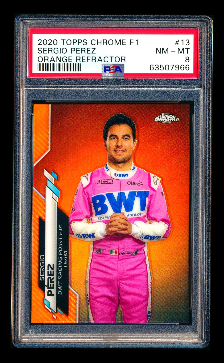 2020 Topps Chrome F1 #13 Sergio Perez RC Orange Refractor Portrait #07/25 PSA 8