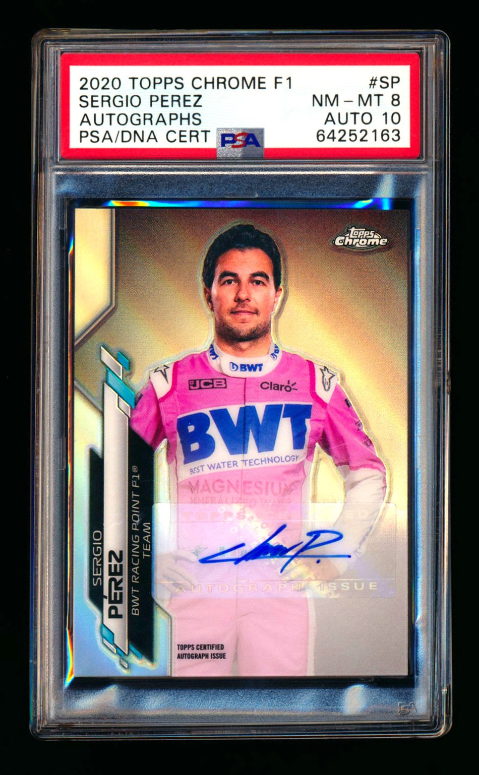 2020 Topps Chrome F1 #F1A-SP Sergio Perez RC Refractor Autograph #65/99 PSA 8 DNA 10