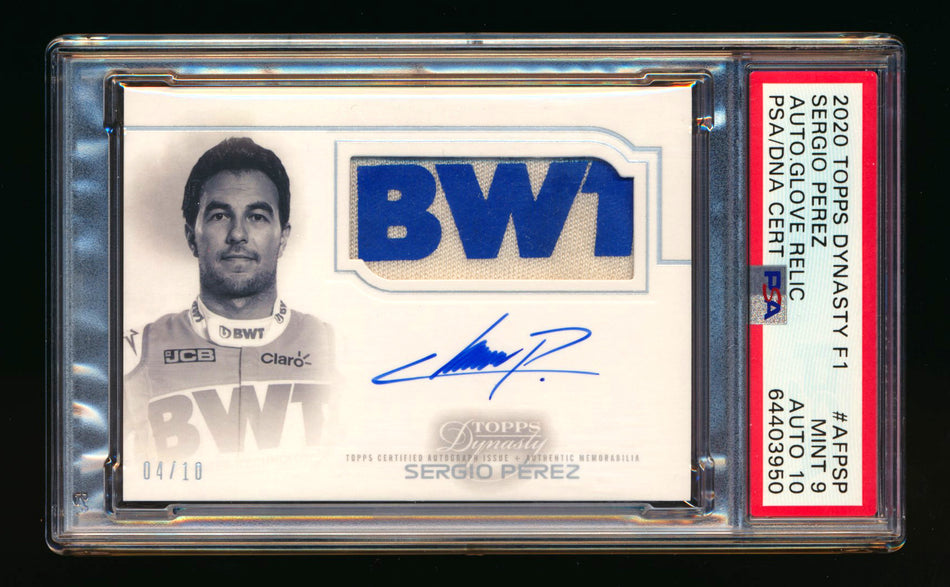 2020 Topps Dynasty F1 #AFP-SP Sergio Perez ROOKIE Glove Patch Autograph #04/10 PSA 9 DNA 10 ** (SOLD - $1,050.00 - 10/23/2024) **