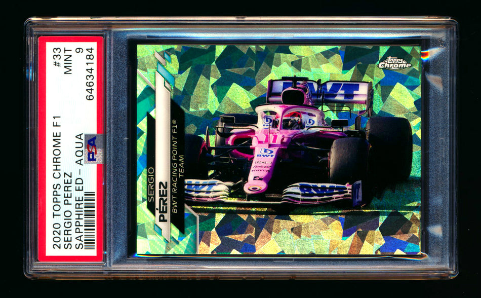 2020 Topps Chrome Sapphire F1 #33 Sergio Perez RC Aqua Refractor #63/99 PSA 9