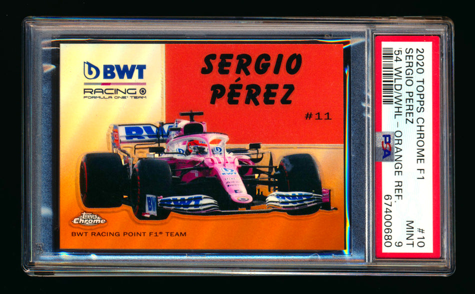 2020 Topps Chrome F1 1954 World on Wheels #54W-10 Sergio Perez RC Orange Refractor #22/25 PSA 9