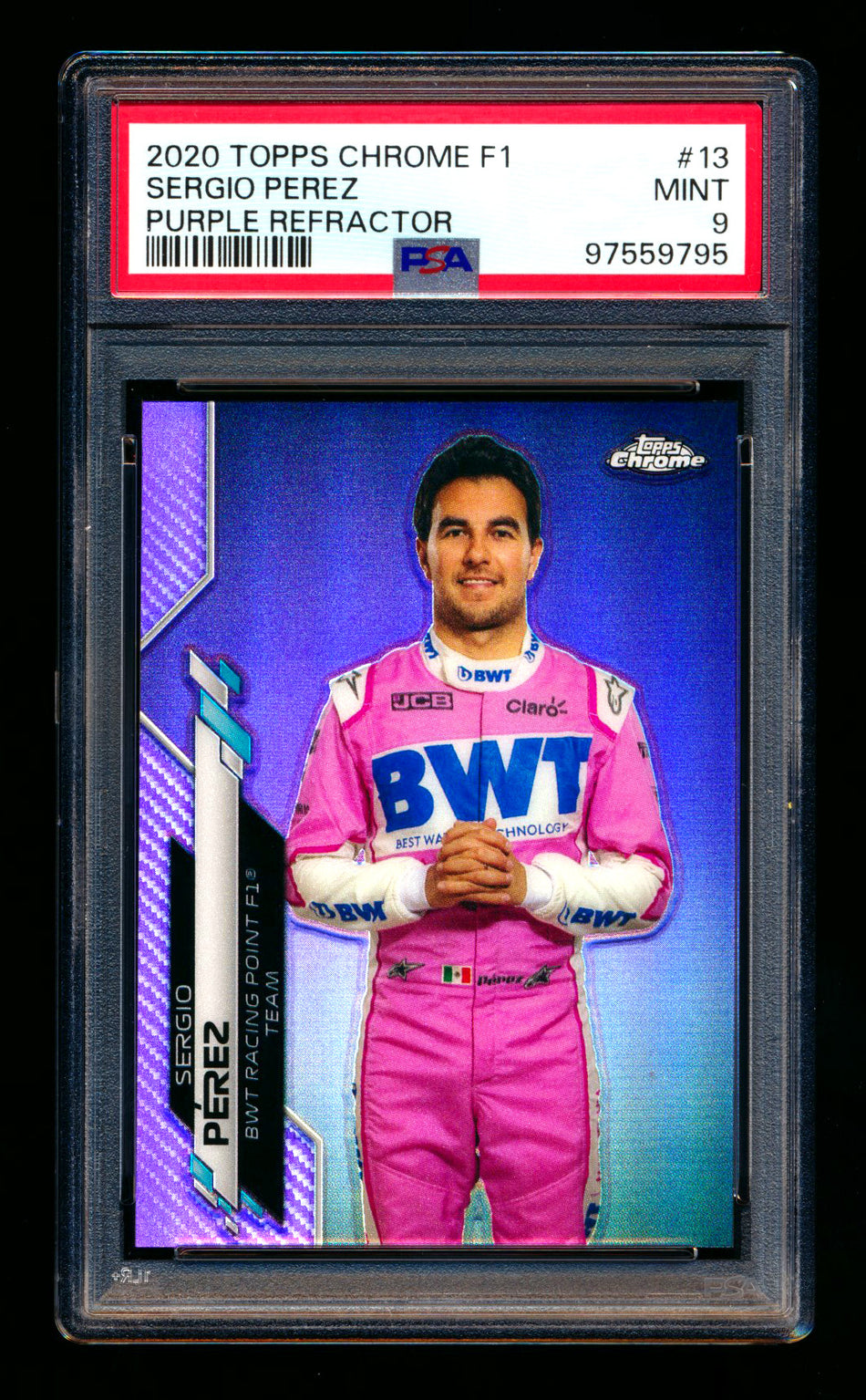 2020 Topps Chrome F1 #13 Sergio Perez RC Purple Refractor Portrait #253/399 PSA 9 ** (SOLD - $65.00 - 1/30/2025) **