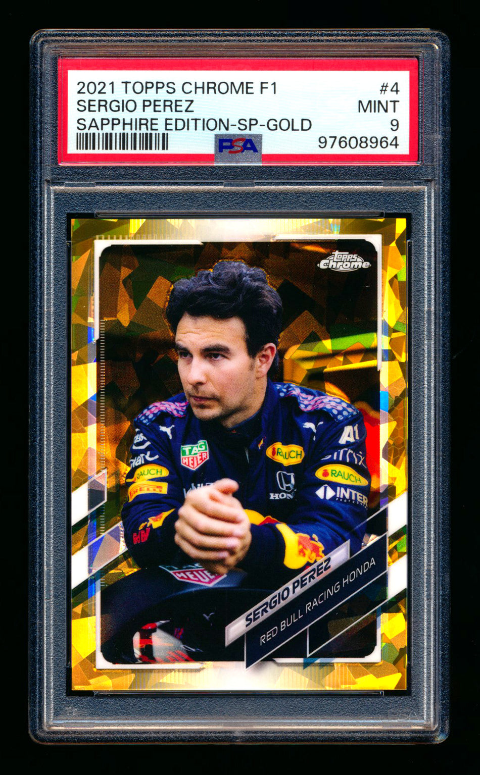 2021 Topps Chrome Sapphire F1 #4 Sergio Perez Gold Refractor Image Variation SP #34/50 PSA 9 ** (SOLD - $49.00 - 2/7/2025) **