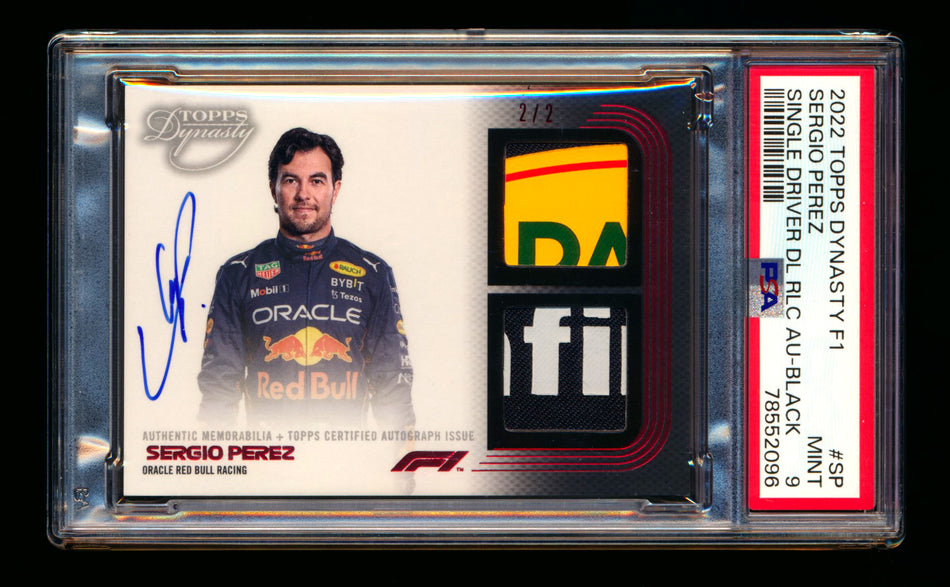 2022 Topps Dynasty F1 #SDSRA-SP Sergio Perez Black Dual Patch Autograph #2/2 PSA 9 Mint ** (SOLD - $775.00 - 12/7/2024) **