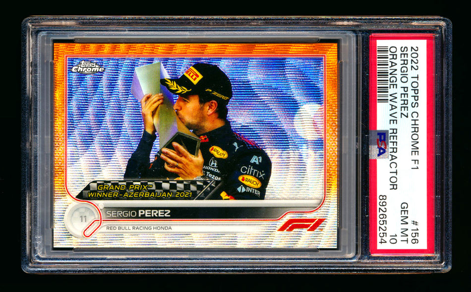 2022 Topps Chrome F1 #156 Sergio Perez Orange Wave Refractor #17/25 PSA 10