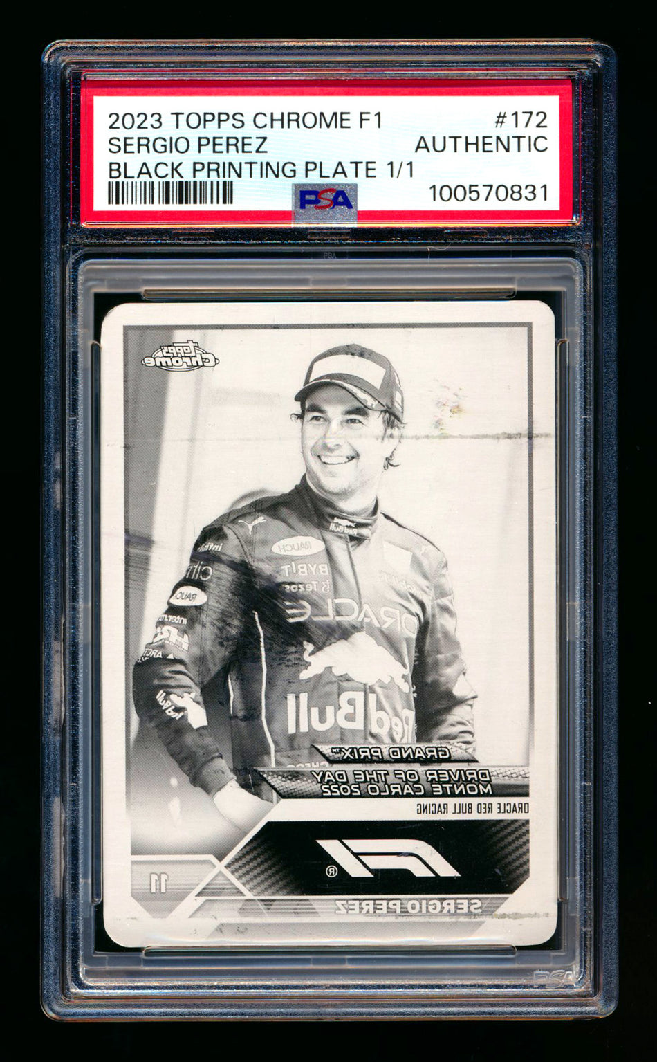 2023 Topps Chrome F1 #172 Sergio Perez Black Printing Plate #1/1 PSA Authentic - POP 1! ** (SOLD eBay - $149.00 - 5/2/2025) **