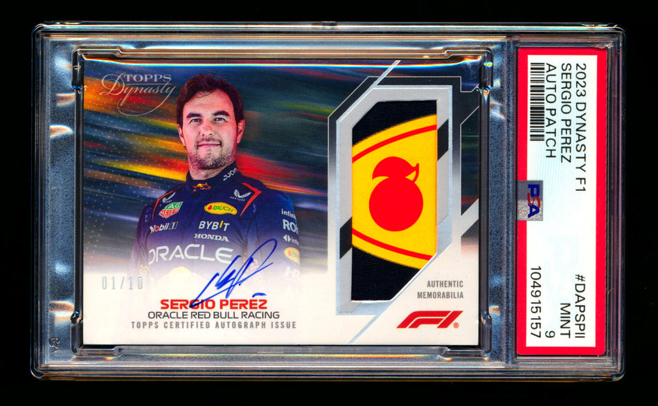 2023 Topps Dynasty F1 #DAP-SPII Sergio Perez Patch Autograph #01/10 PSA 9 Mint (First #!) ** (SOLD eBay - $550.00 - 8/23/2025) **