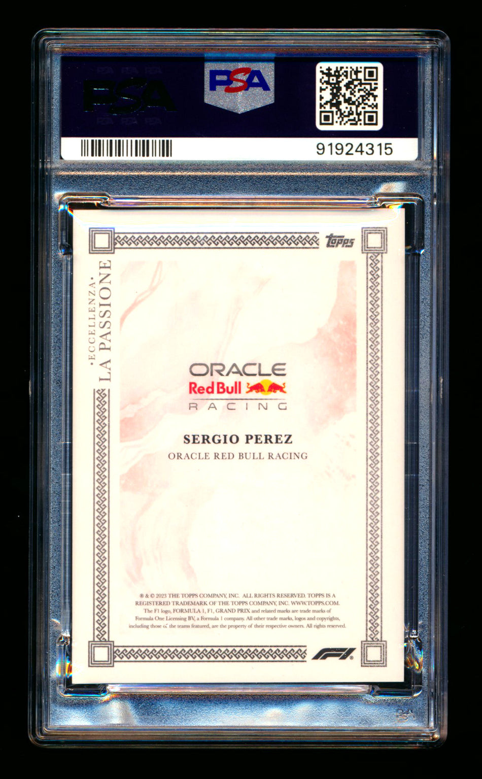 2023 Topps Eccellenza F1 La Passione Sergio Perez Red Parallel #03/10 PSA 9