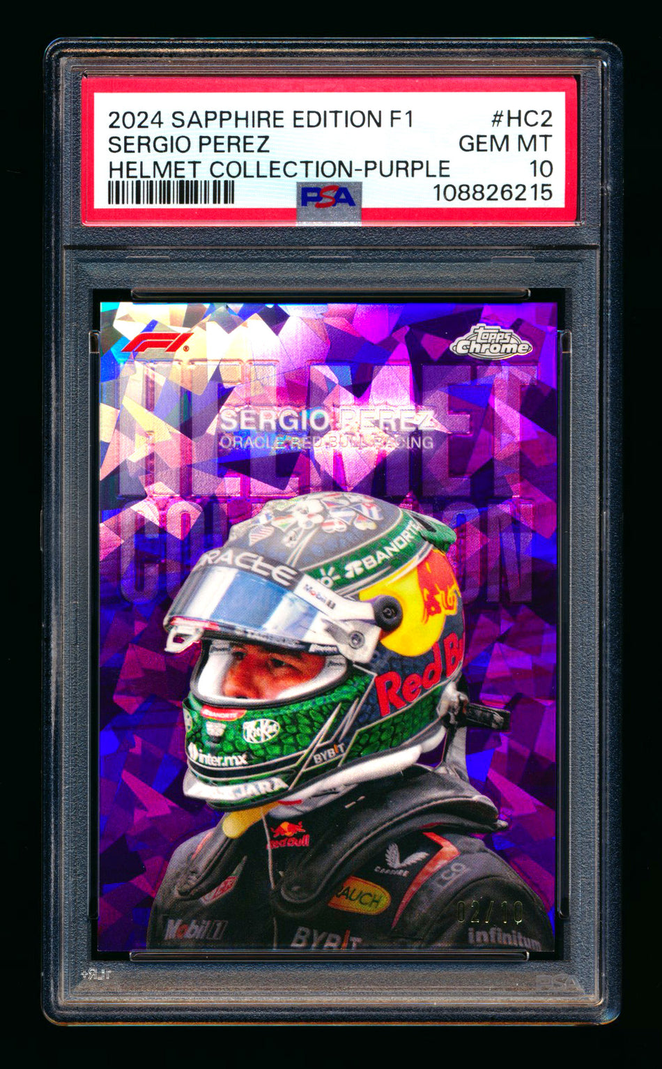 2024 Topps Chrome Sapphire F1 Helmet Collection #HC-2 Sergio Perez Purple Refractor #02/10 PSA 10 - POP 1! ** (SOLD Nationals - $1500.00 - 8/1/2025) **