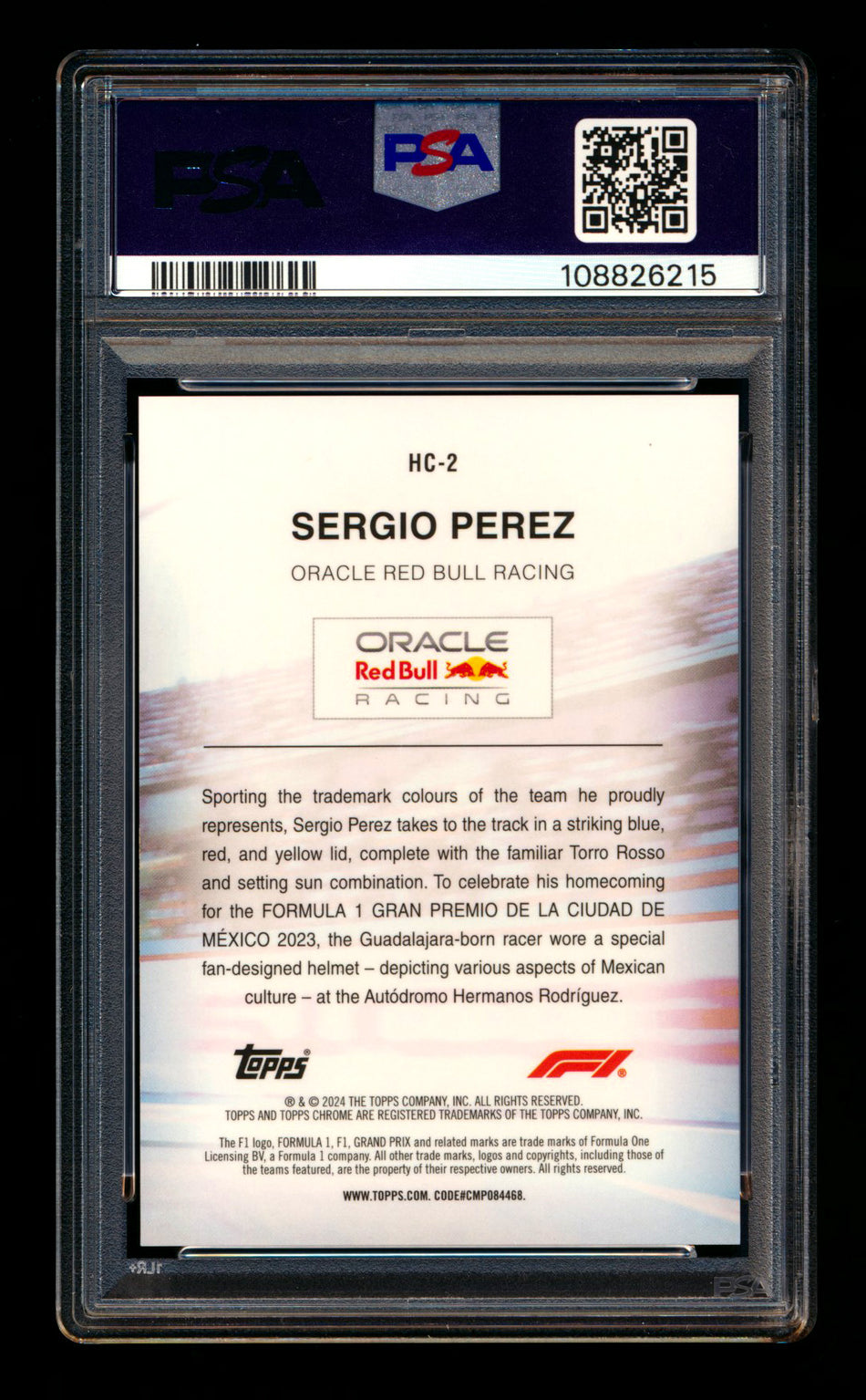 2024 Topps Chrome Sapphire F1 Helmet Collection #HC-2 Sergio Perez Purple Refractor #02/10 PSA 10 - POP 1! ** (SOLD Nationals - $1500.00 - 8/1/2025) **