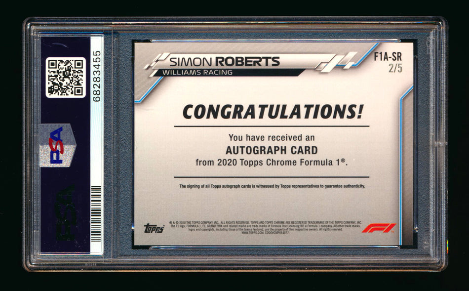 2020 Topps Chrome F1 #F1A-SR Simon Roberts RC Red Refractor Autograph #2/5 PSA 9 ** (SOLD - $1,200.00 - 10/15/2025) **