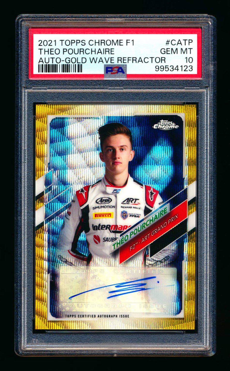 2021 Topps Chrome F1 #CA-TP Theo Pourchaire RC Gold Wave Refractor Autograph #20/50 PSA 10