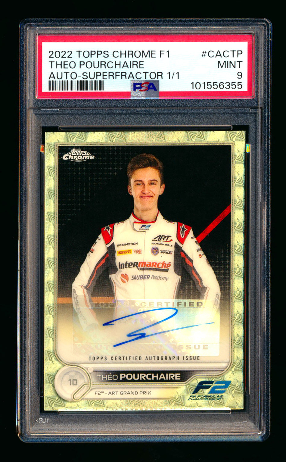 2022 Topps Chrome F1 #CAC-TP Theo Pourchaire RC Superfractor Autograph #1/1 PSA 9