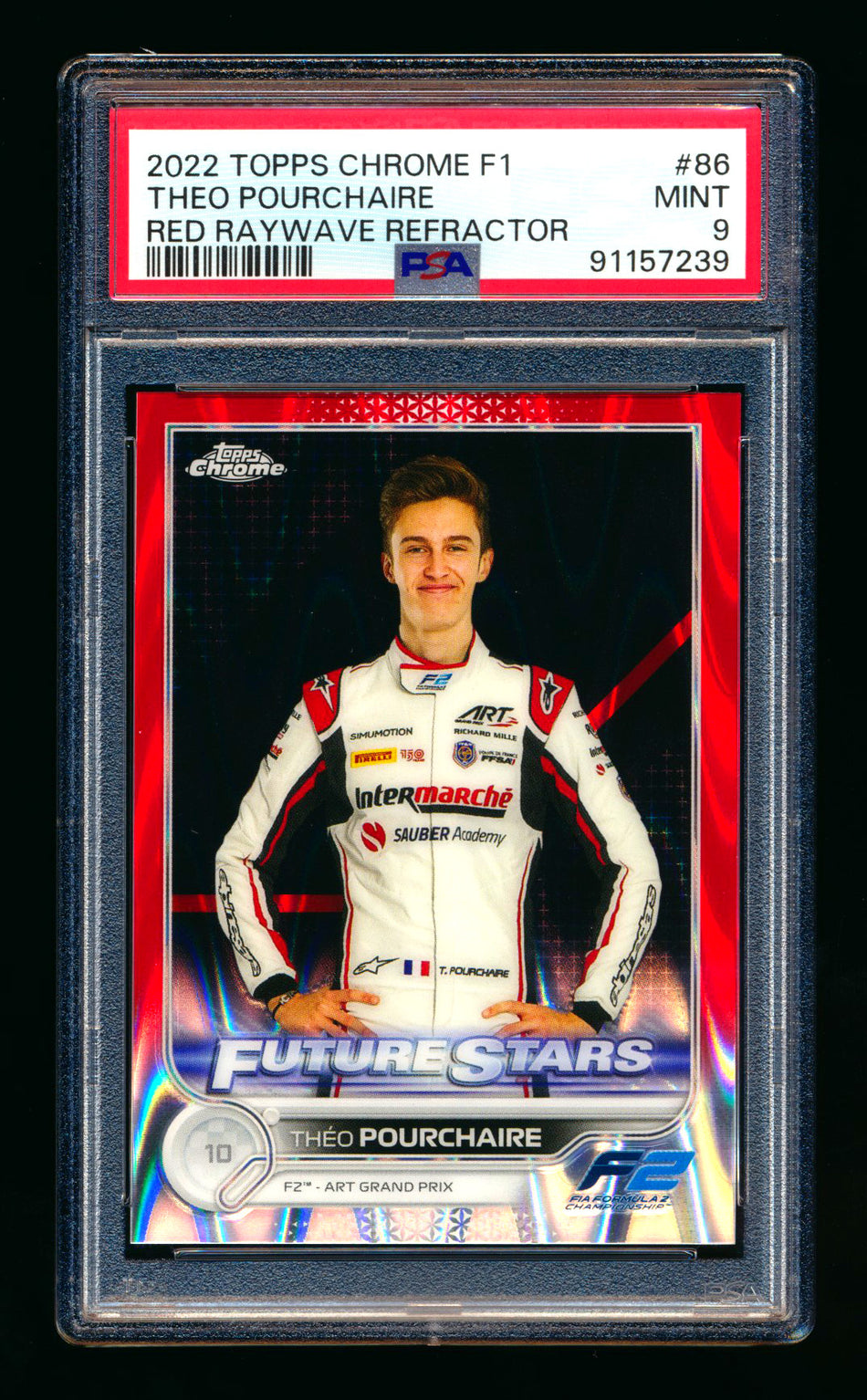 2022 Topps Chrome F1 #86 Theo Pourchaire RC Red Raywave Refractor #4/5 PSA 9 ** (SOLD - $149.00 - 8/16/2025) **