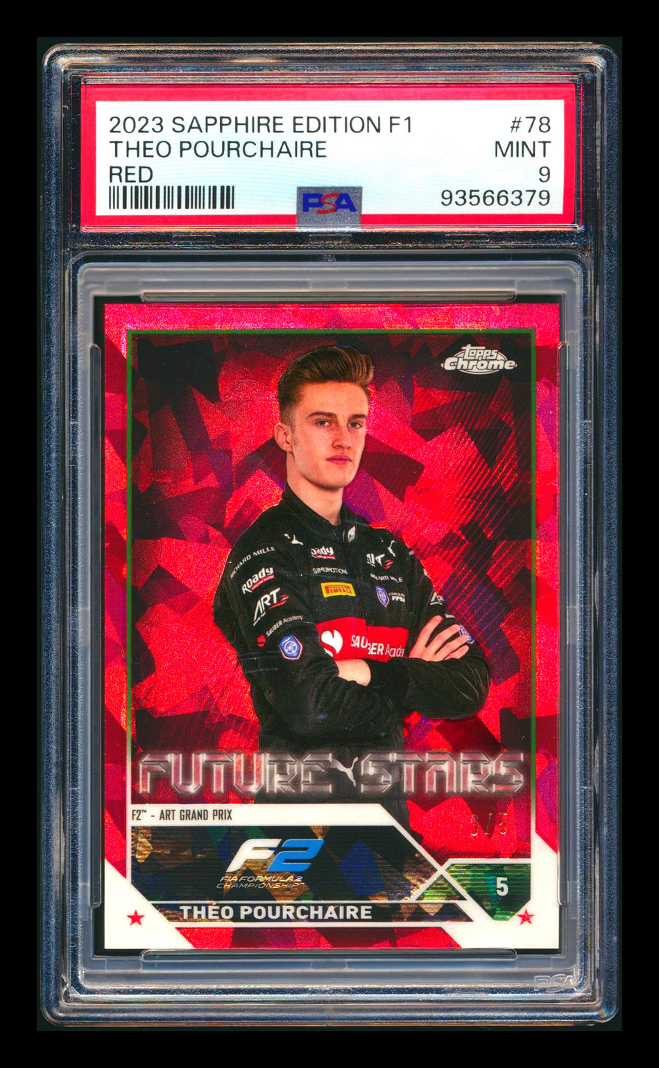 2023 Topps Chrome Sapphire F1 #78 Theo Poruchaire RC Red Refractor #3/5 PSA 9