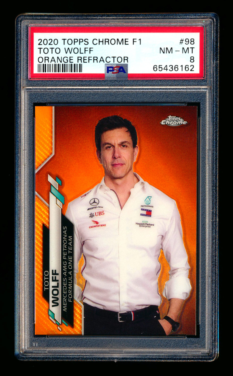 2020 Topps Chrome F1 #98 Toto Wolff RC Orange Refractor #13/25 PSA 8