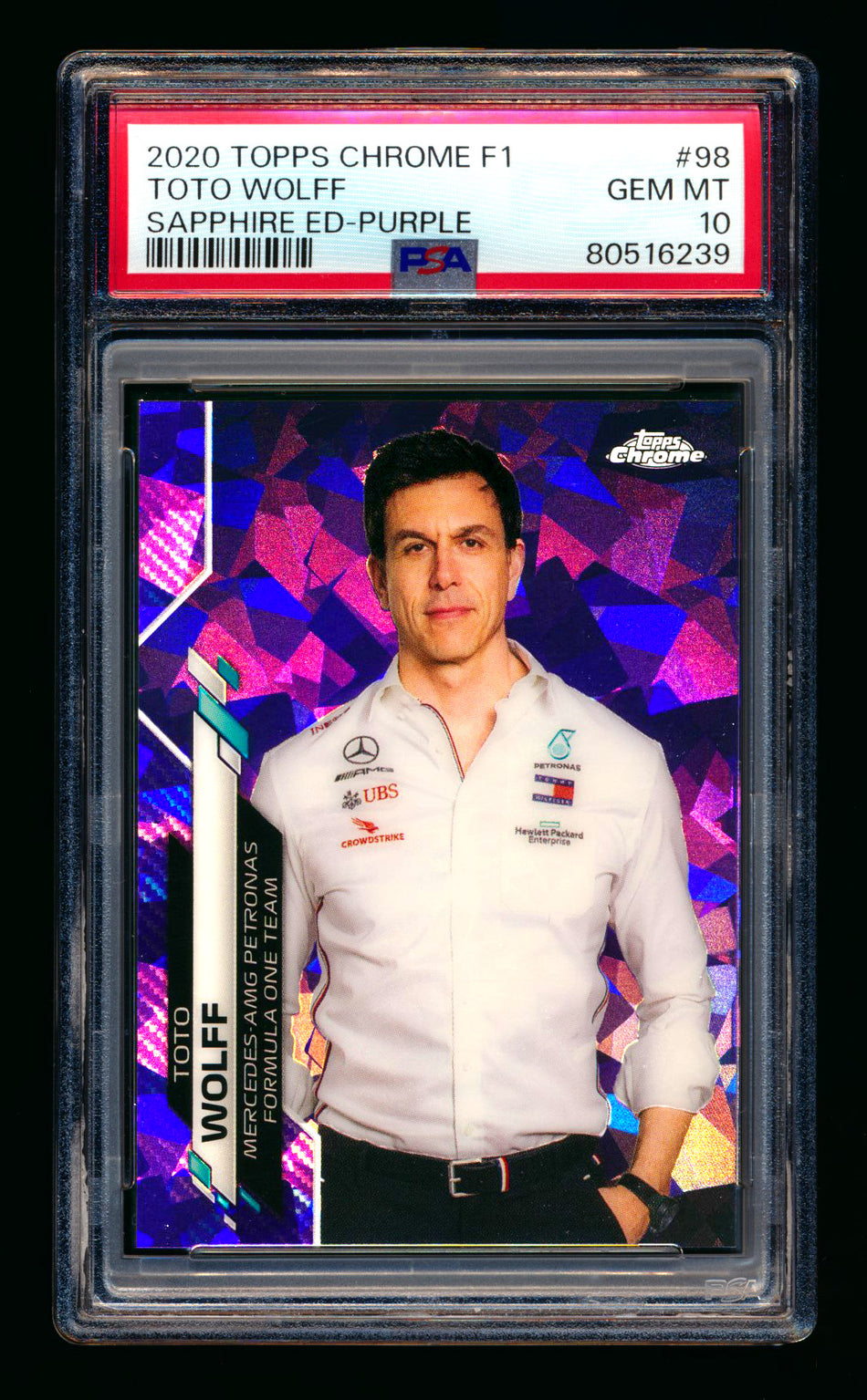 2020 Topps Chrome Sapphire F1 #98 Toto Wolff RC Purple Refractor #05/10 PSA 10