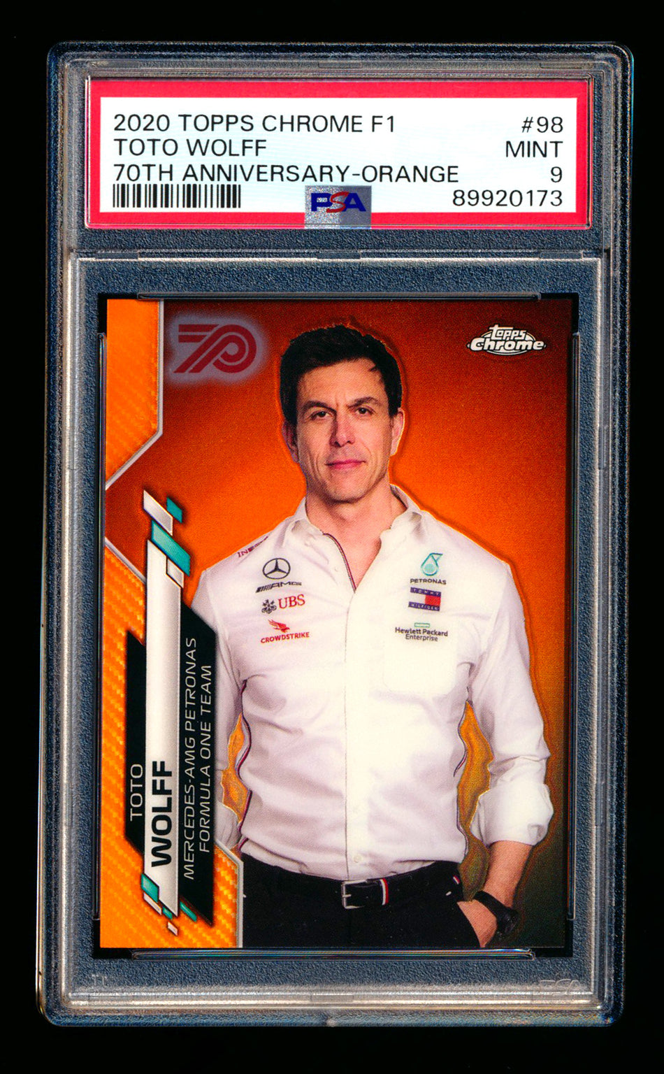 2020 Topps Chrome F1 #98 Toto Wolff RC 70th Anniversary Orange Refractor PSA 9 ** (SOLD - $55.00 - 12/30/2024) **
