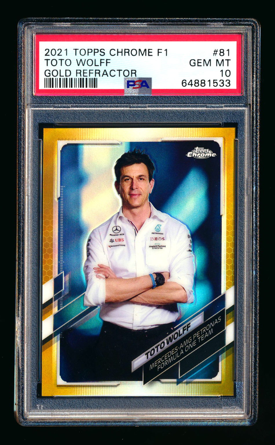 2021 Topps Chrome F1 #81 Toto Wolff Gold Refractor #28/50 PSA 10 ** (SOLD - $39.00 - 11/18/2024) **