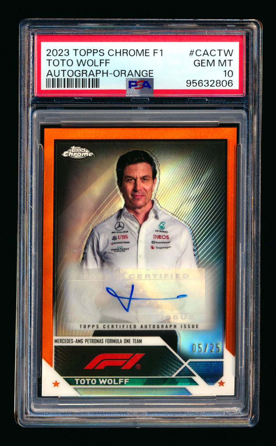 2023 Topps Chrome F1 #CAC-TW Toto Wolff Orange Refractor Autograph #05/25 PSA 10