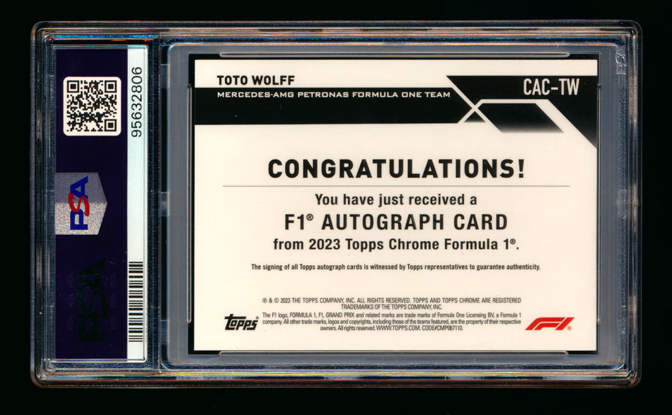 2023 Topps Chrome F1 #CAC-TW Toto Wolff Orange Refractor Autograph #05/25 PSA 10