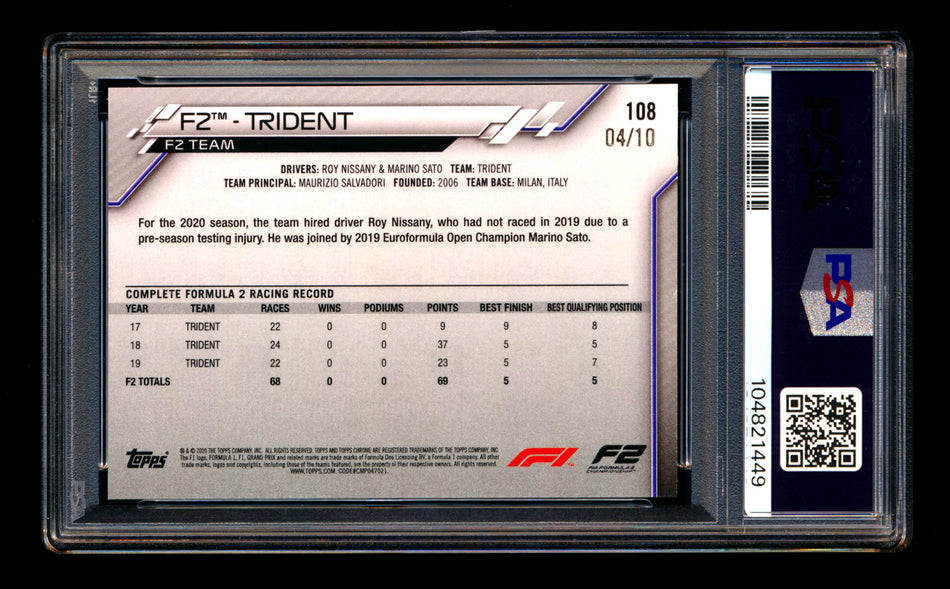 2020 Topps Chrome Sapphire F1 #108 Trident RC Purple Refractor #04/10 PSA 7