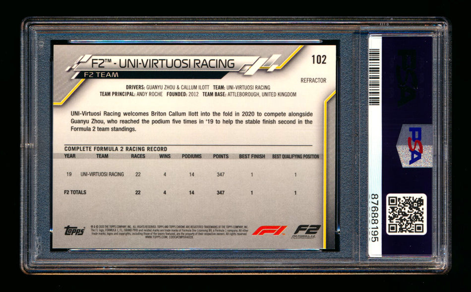 2020 Topps Chrome F1 #102 UNI-Virtuosi Racing RC Refractor PSA 9 ** (SOLD eBay - $19.00 - 9/29/2025) **