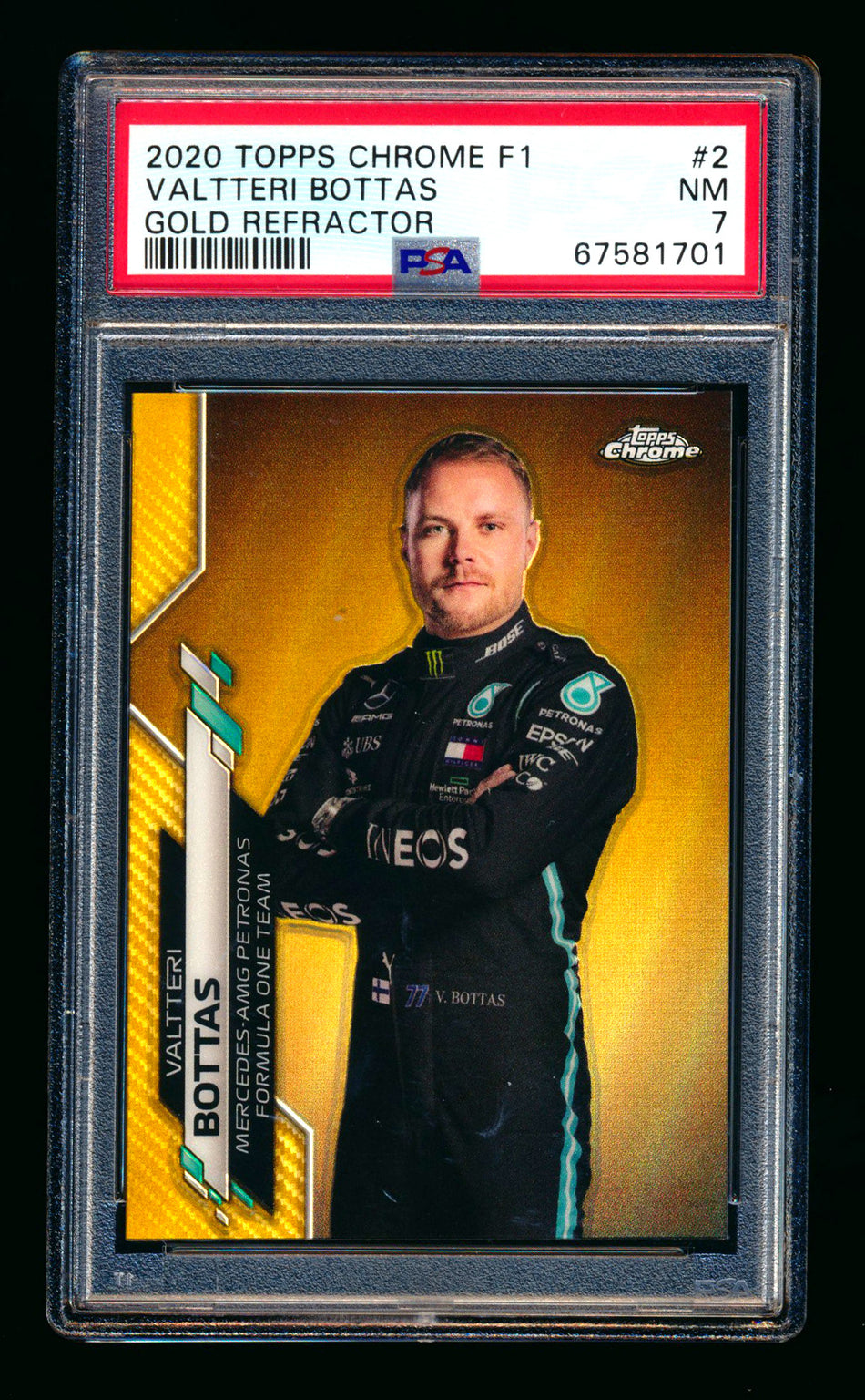 2020 Topps Chrome F1 #2 Valtteri Bottas RC Gold Refractor Portrait #01/50 PSA 7 (First #!)