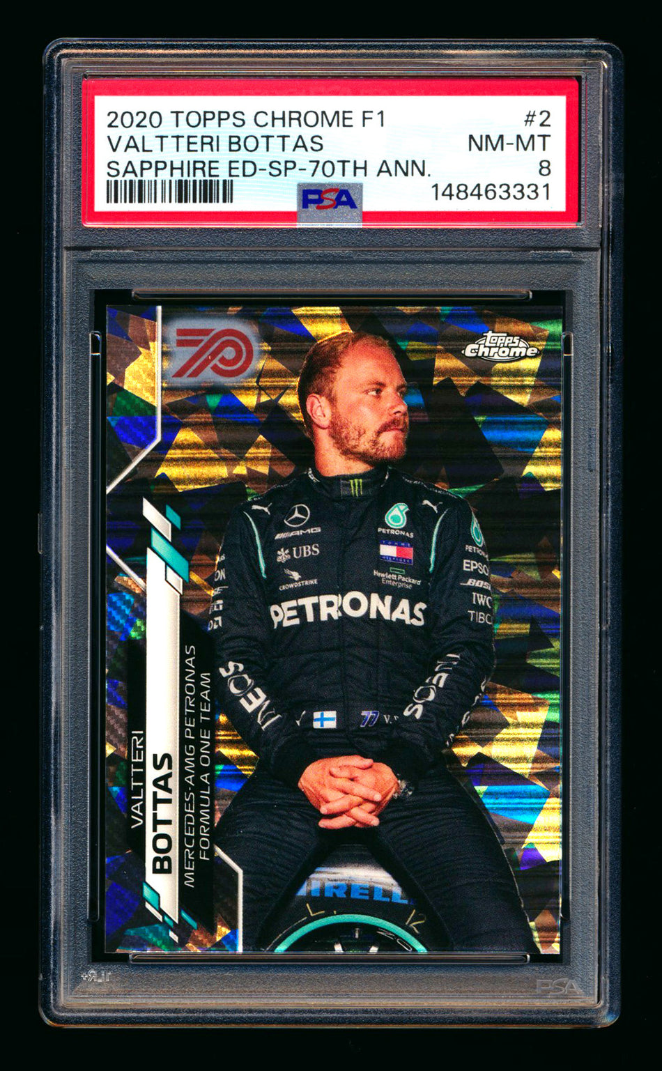 2020 Topps Chrome Sapphire F1 #2 Valtteri Bottas RC 70th Silver Refractor Image Variation SP #12/70 PSA 8 ** (SOLD eBay - $349.00 - 5/13/2026) **