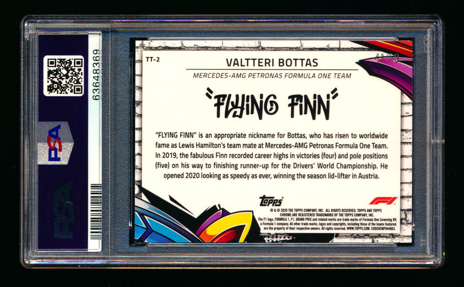 2020 Topps Chrome F1 Track Tags #TT-2 Valtteri "Flying Finn" Bottas RC Gold Refractor #41/50 PSA 9 ** (SOLD - $549.00 - 10/23/2024) **