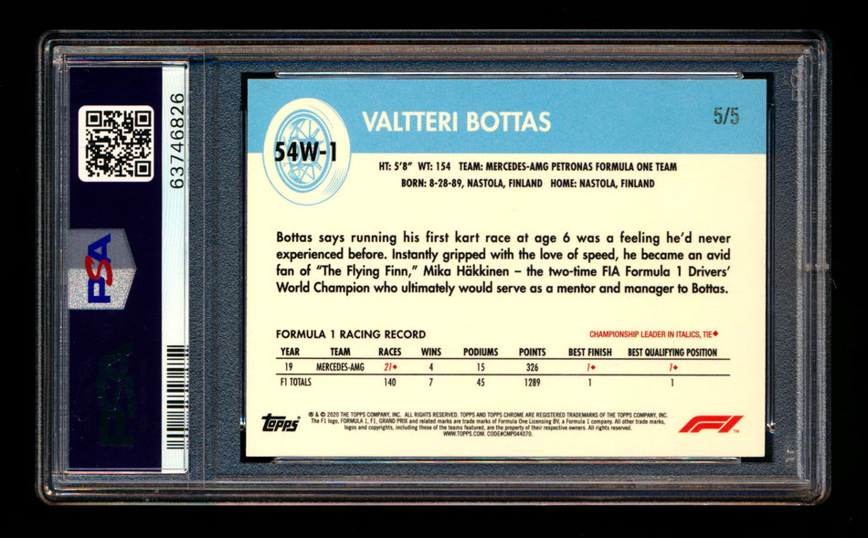 2020 Topps Chrome F1 1954 World on Wheels #54W-1 Valtteri Bottas RC Red Refractor #5/5 PSA 8 (Ultimate Wishlist - Wish Granted!) ** (SOLD - $225.00 - 11/20/2024) **