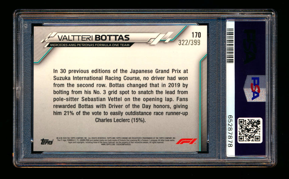 2020 Topps Chrome F1 #170 Valtteri Bottas RC Purple Refractor #322/399 PSA 9 ** (SOLD - $19.00 - 10/23/2024) **