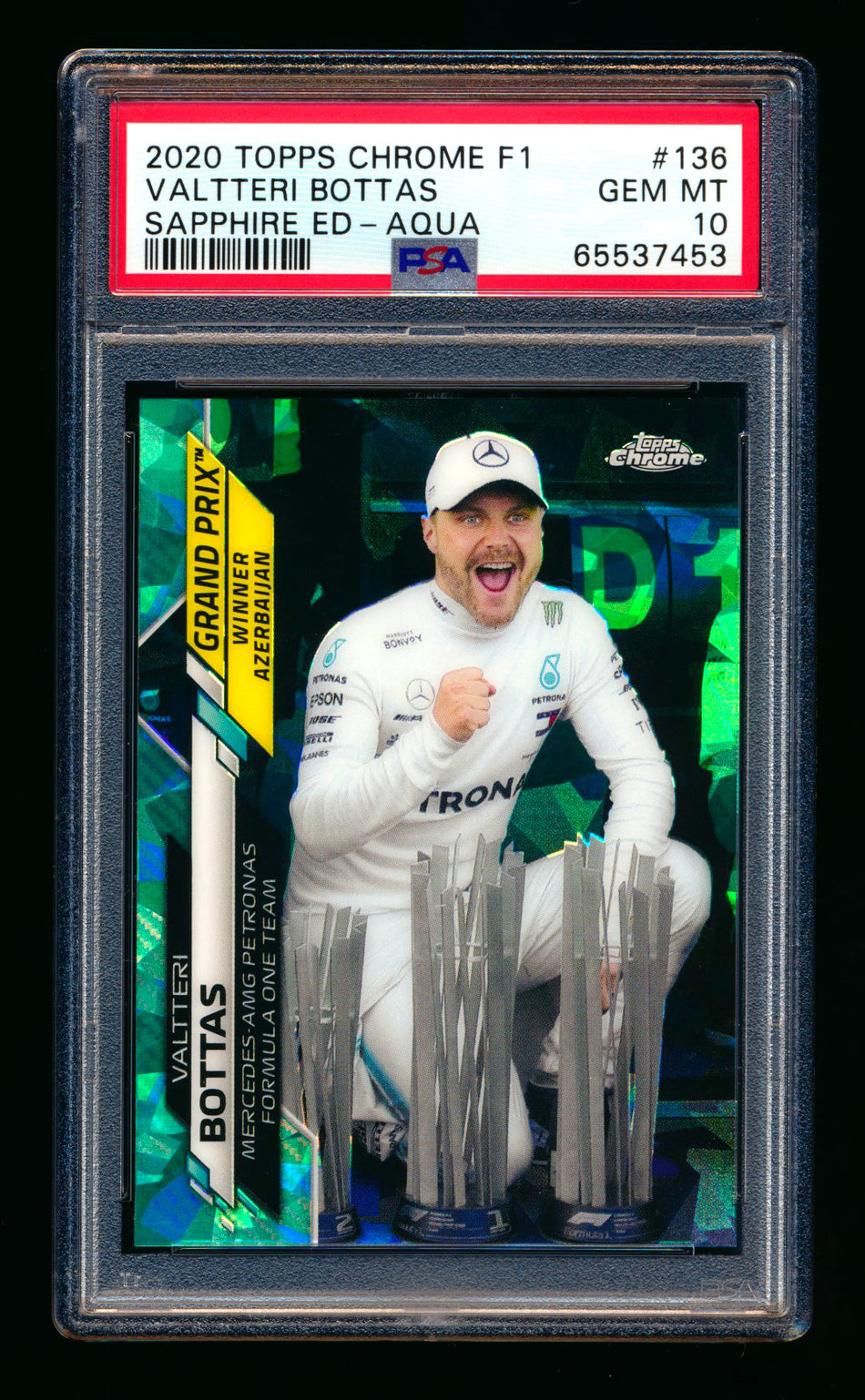 2020 Topps Chrome Sapphire F1 #136 Valtteri Bottas RC Aqua Refractor #69/99 PSA 10