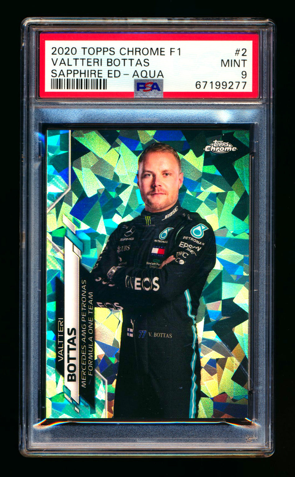 2020 Topps Chrome Sapphire F1 #2 Valtteri Bottas RC Aqua Refractor Portrait #36/99 PSA 9 ** (SOLD WCCS - $140.00 - 8/23/2025) **