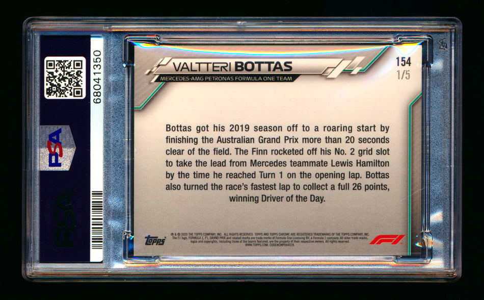 2020 Topps Chrome F1 #154 Valtteri Bottas RC Red Refractor #1/5 PSA 8 ** (SOLD - $195.00 - 10/23/2024) **