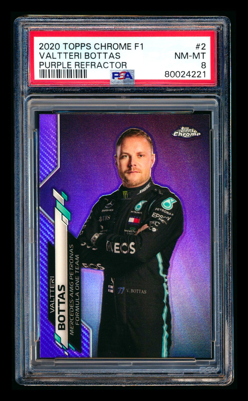 2020 Topps Chrome F1 #2 Valtteri Bottas RC Purple Refractor Portrait #038/399 PSA 8
