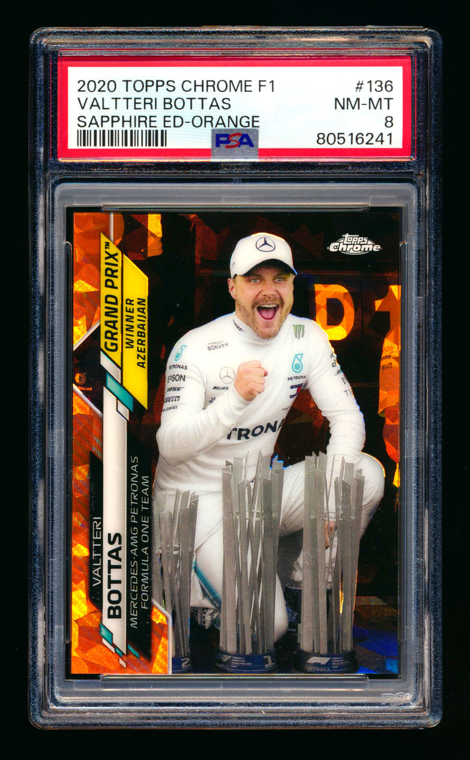 2020 Topps Chrome Sapphire F1 #136 Valtteri Bottas RC Orange Refractor #03/25 PSA 8