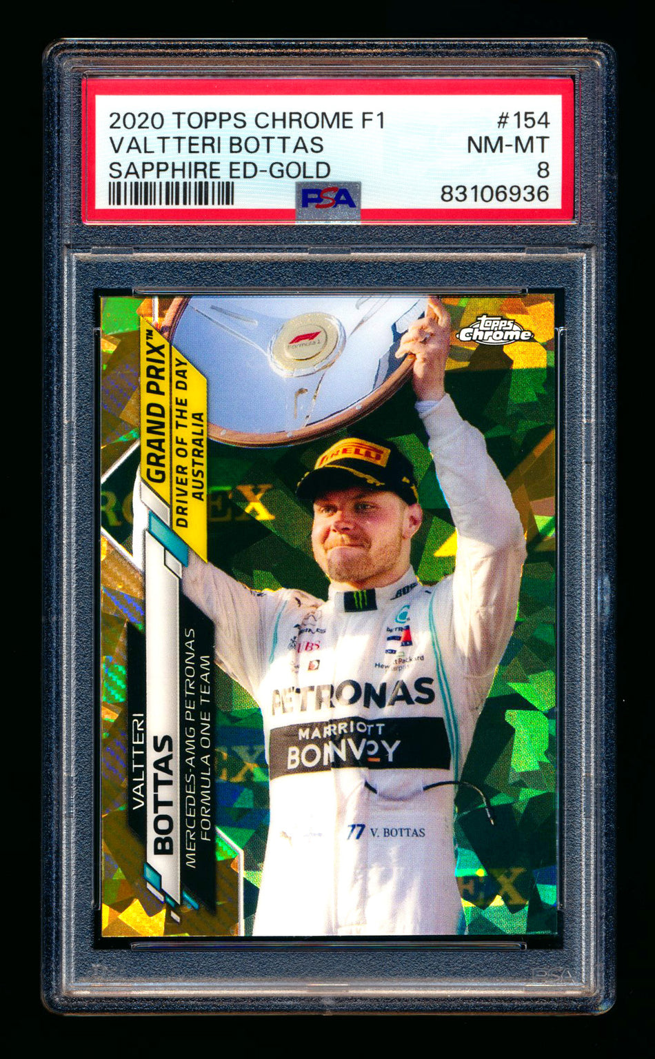 2020 Topps Chrome Sapphire F1 #154 Valtteri Bottas RC Gold Refractor #45/50 PSA 8 ** (SOLD eBay - $39.00 - 1/6/2025) **