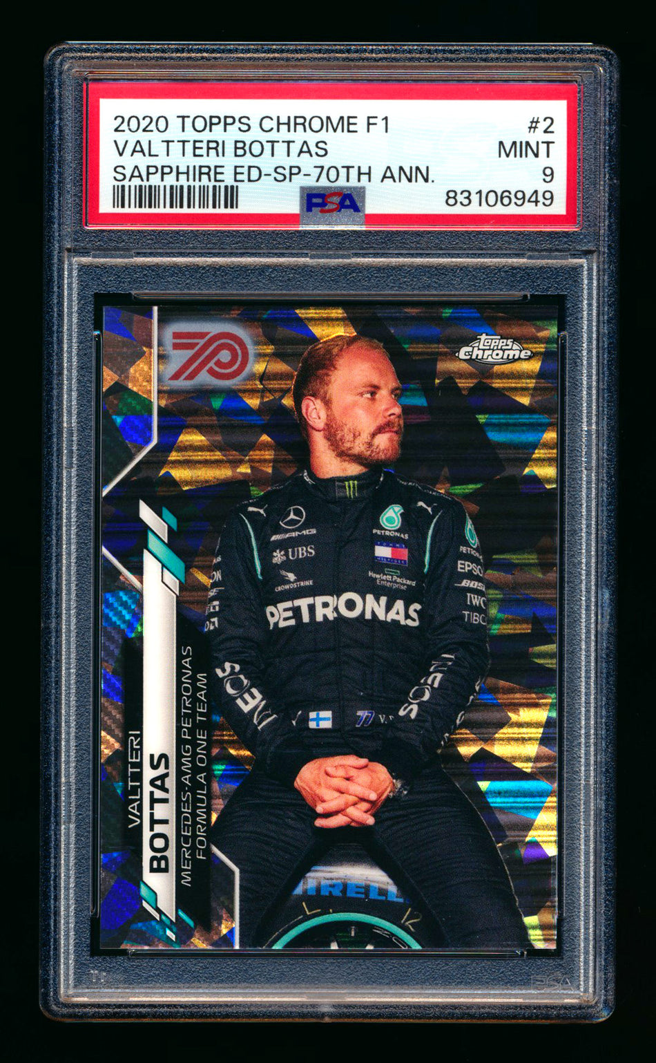 2020 Topps Chrome Sapphire F1 #2 Valtteri Bottas RC 70th Silver Refractor Image Variation SP #05/70 PSA 9 ** (SOLD - $195.00 - 8/8/2025) **