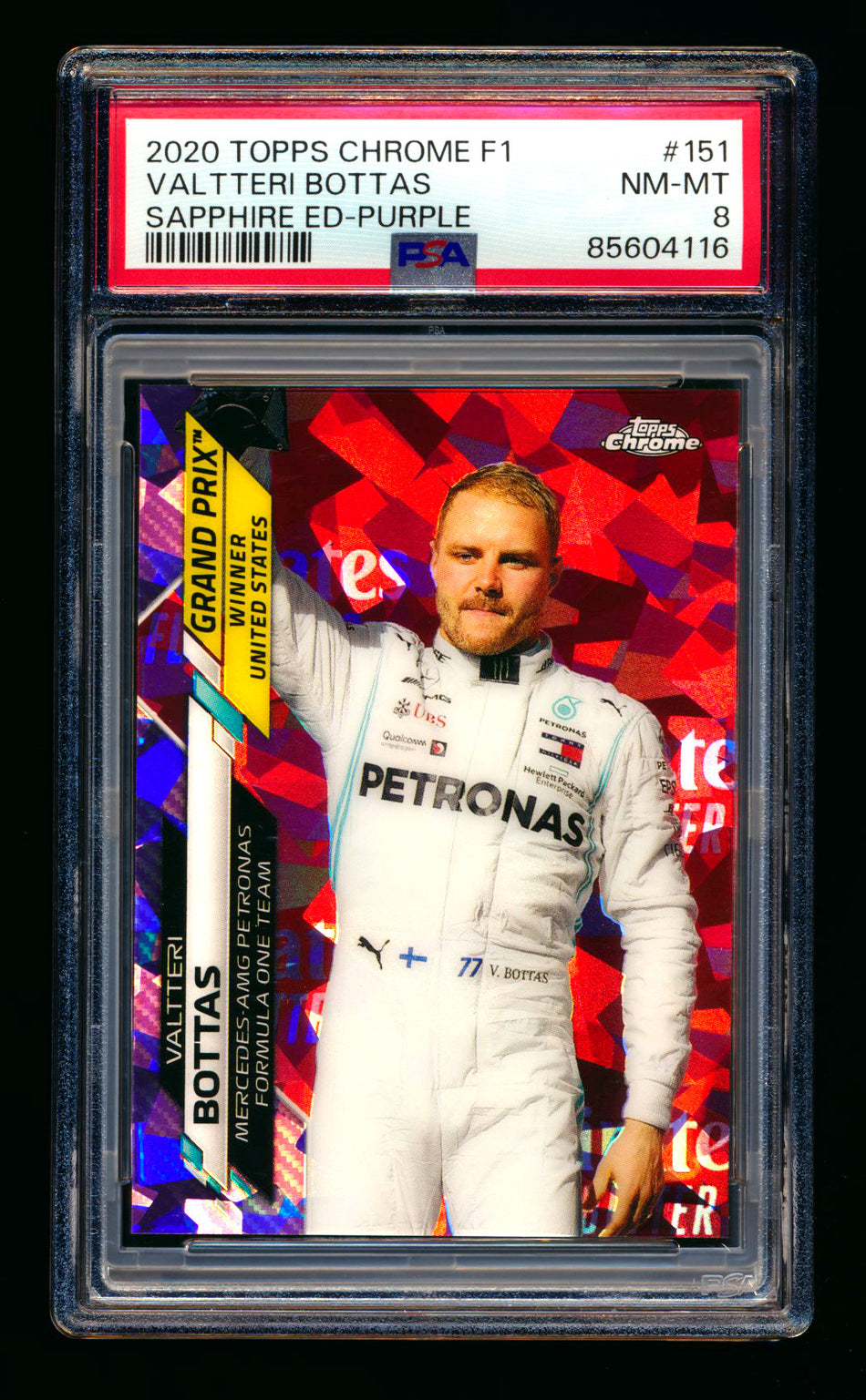 2020 Topps Chrome Sapphire F1 #151 Valtteri Bottas RC Purple Refractor #10/10 PSA 8 ** (SOLD - $109.00 - 11/24/2024) **